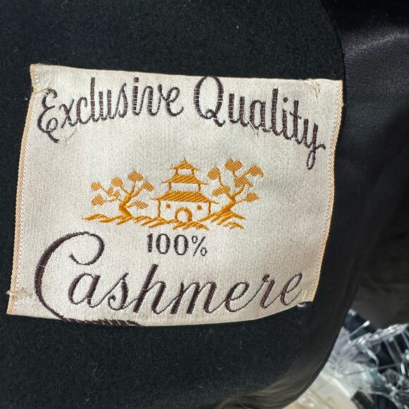 Vintage 100% Cashmere Fur Collar Overcoat Long Sleeve Black Size XL - Picture 6 of 8